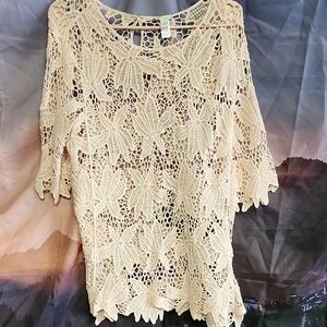 Elegant Beige/ Pink Crochet Women's Blouse